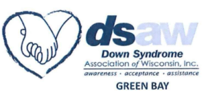 Logo of holding hands in a heart next to the text "Down Syndrome Association of Wisconsin Inc. Green Bay"