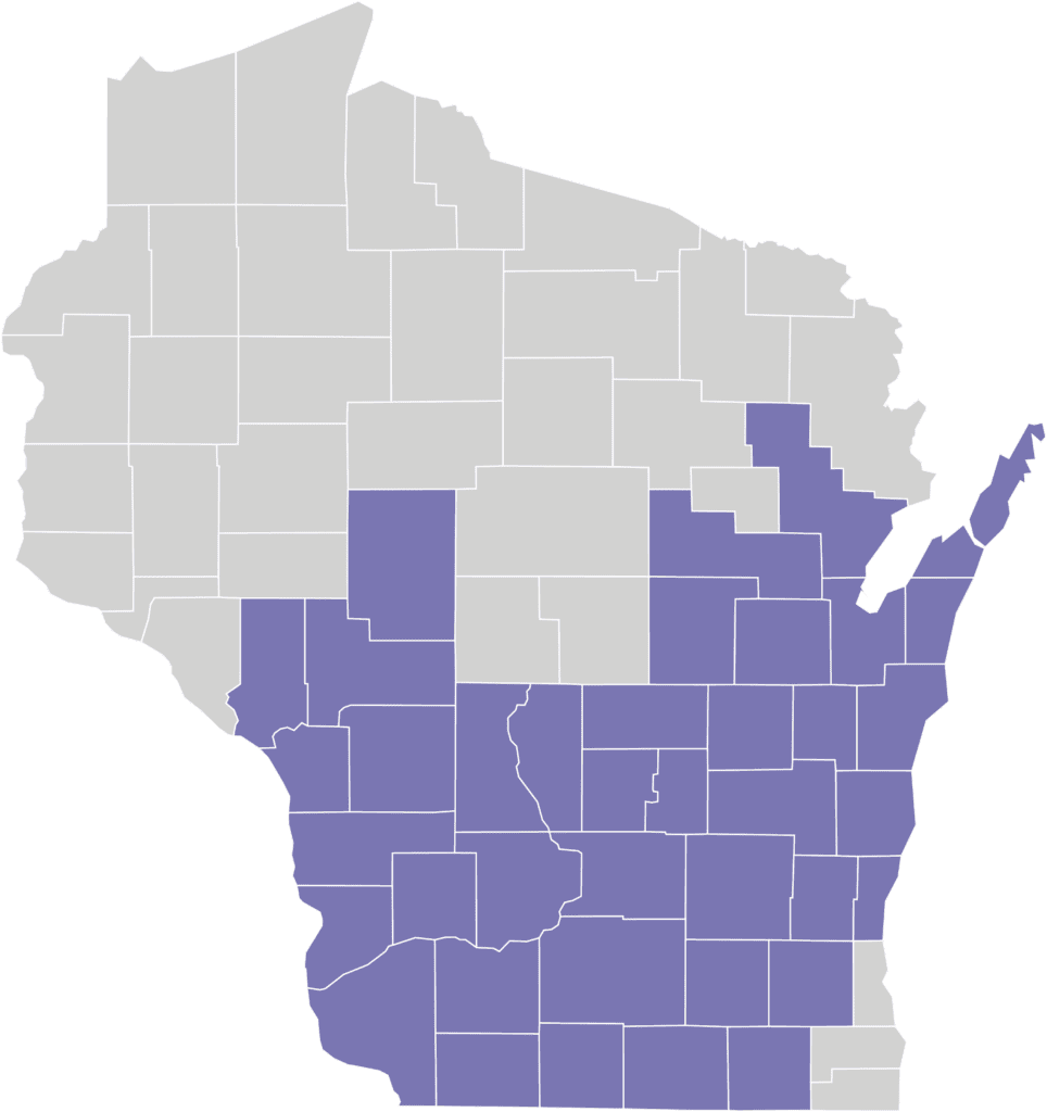 Map laying out the counties where My Choice Wisconsin has the Medicaid SSI program